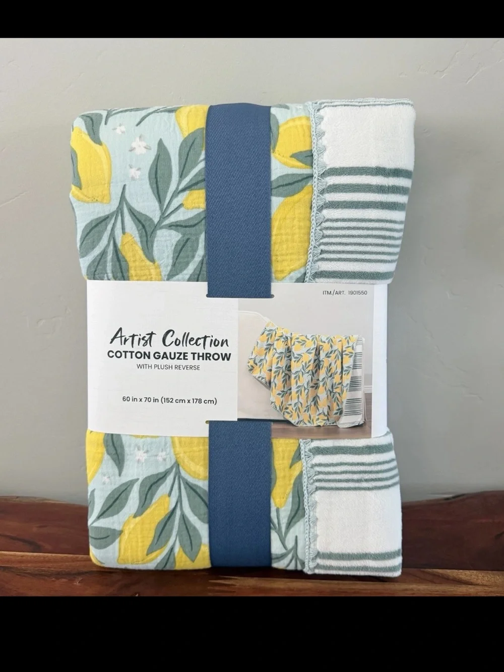 NEW Artist Collection Lemon Reversible Cotton Gauze Throw Blanket 60in x 70in